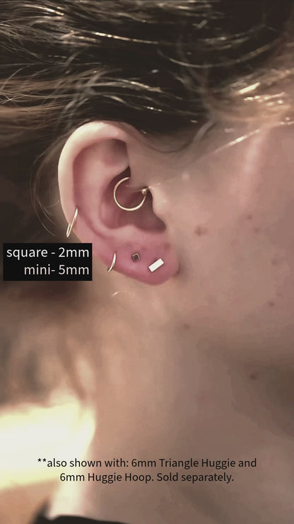 Square Mirror Stud Earrings, Gold Fill, Rose Gold Fill, or Sterling Silver