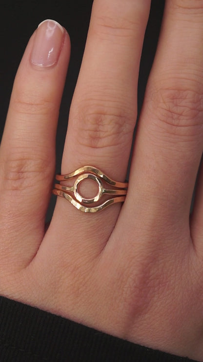Mini Circle & Teardrop Set of 3 Stacking Rings, Gold Fill, Rose Gold Fill or Sterling Silver