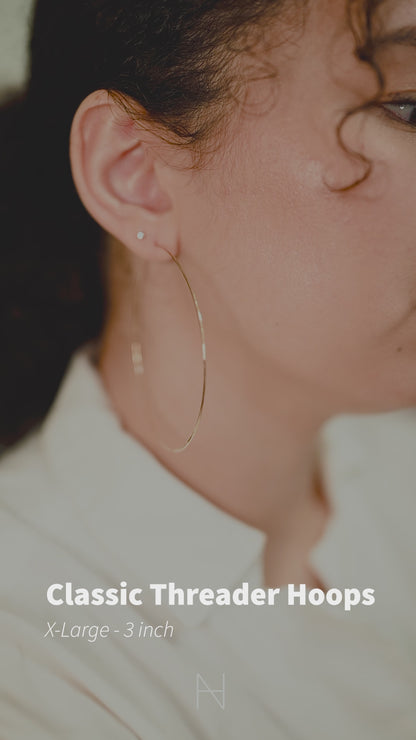 Classic Threader Hoop Earrings in Solid 14K Gold or Rose Gold