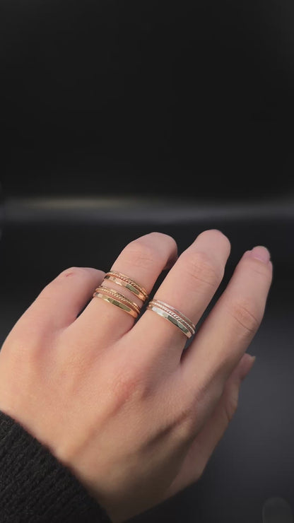Ultra Thin and Extra Thick Twist Set of 3 Stacking Rings, Gold Fill, Rose Gold Fill or Sterling Silver