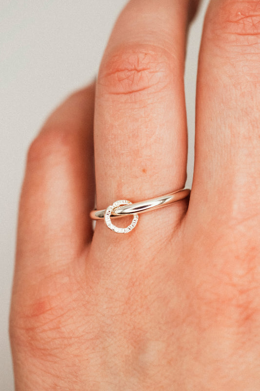 Solitaire Sparkle Link Ring, Sterling Silver