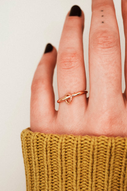Solitaire Sparkle Link Ring, 14K Rose Gold Fill