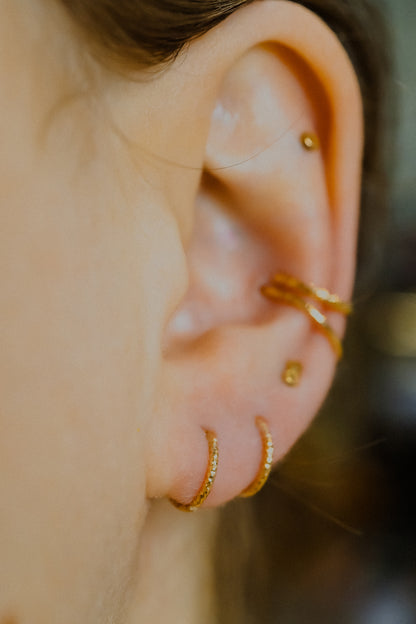 Sparkle Huggie Hoop Earring in Solid 14K Gold