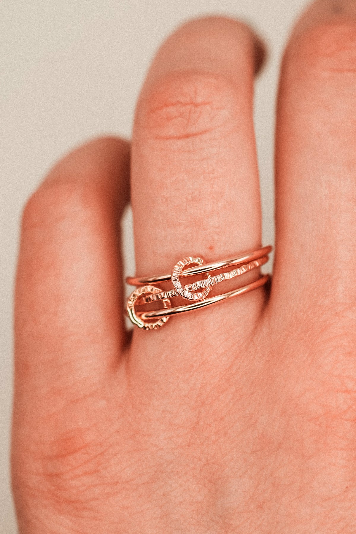 Sparkle Ladder Link Ring, 14K Rose Gold Fill