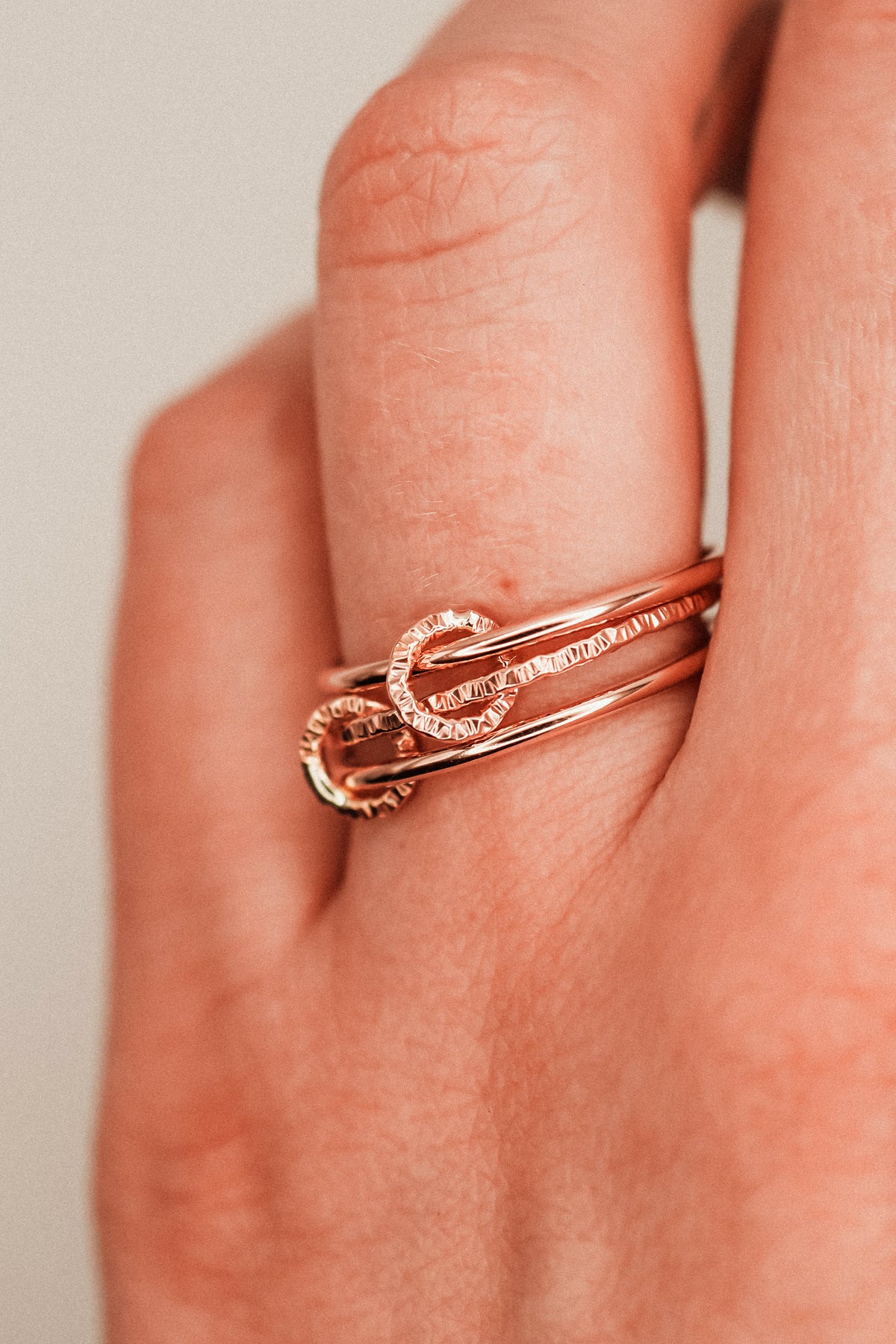 Sparkle Ladder Link Ring, 14K Rose Gold Fill