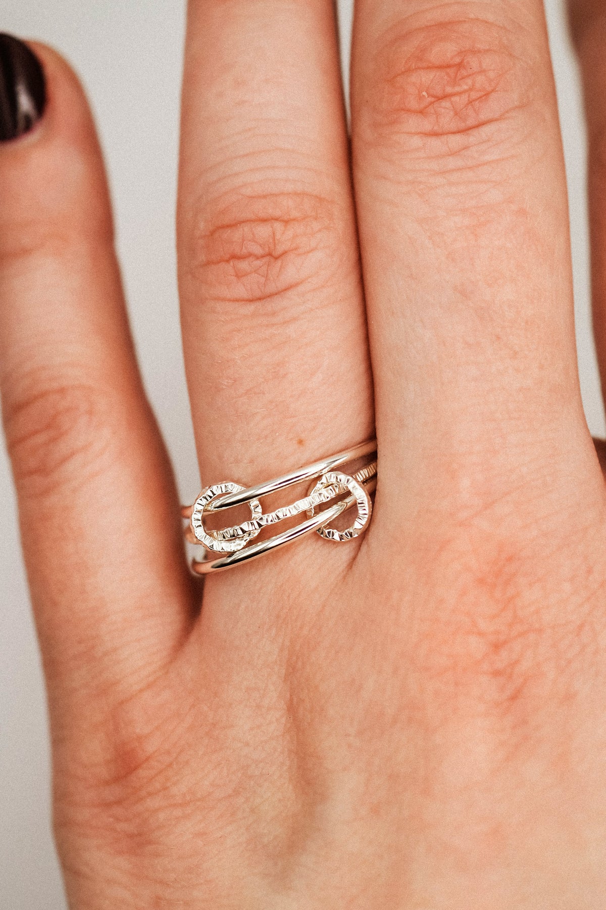 Sparkle Ladder Link Ring, Sterling Silver