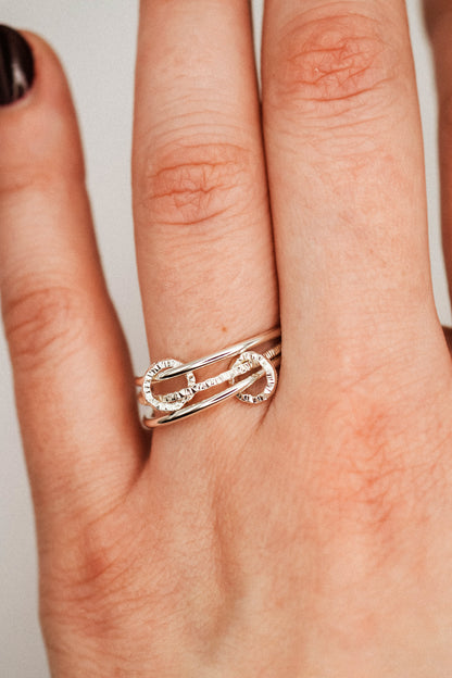 Sparkle Ladder Link Ring, Sterling Silver