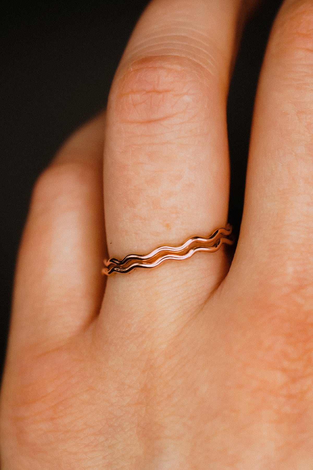 Squiggle Ring, Solid 14K Rose Gold