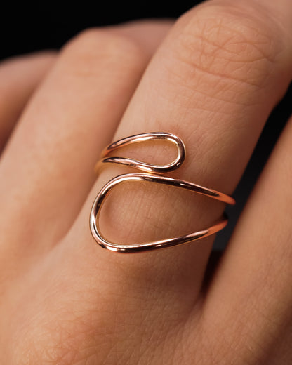 Wave Cuff Ring, 14K Rose Gold Fill