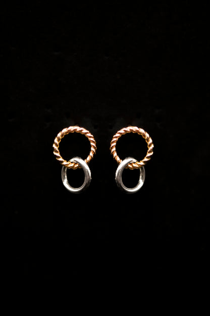 Mixed Texture Link Stud Earrings, Gold Fill, Rose Gold Fill, or Sterling Silver
