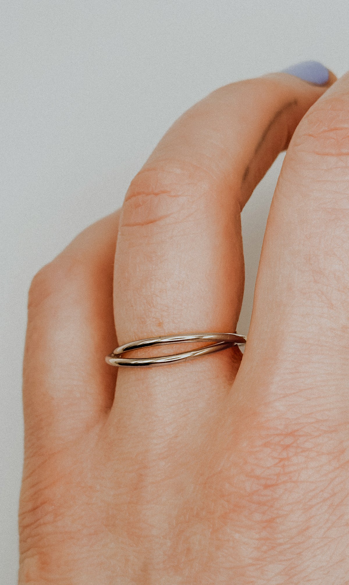 Thin Interlocking Set of 2 Rings, Solid 14K White Gold