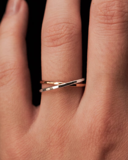 Thin Interlocking Set of 2 Rings, Solid Mixed Metals