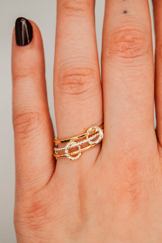 Twist Ladder Link Ring, Mixed Metal