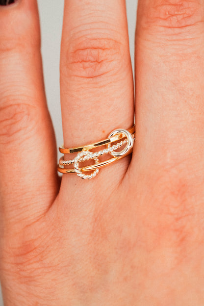 Twist Ladder Link Ring, Mixed Metal