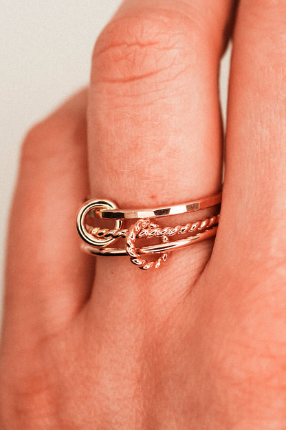 Twist Ladder Link Ring, 14K Rose Gold Fill