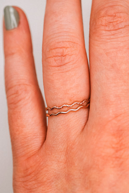 Twist Squiggle Ring Set of 2, 14K Rose Gold Fill