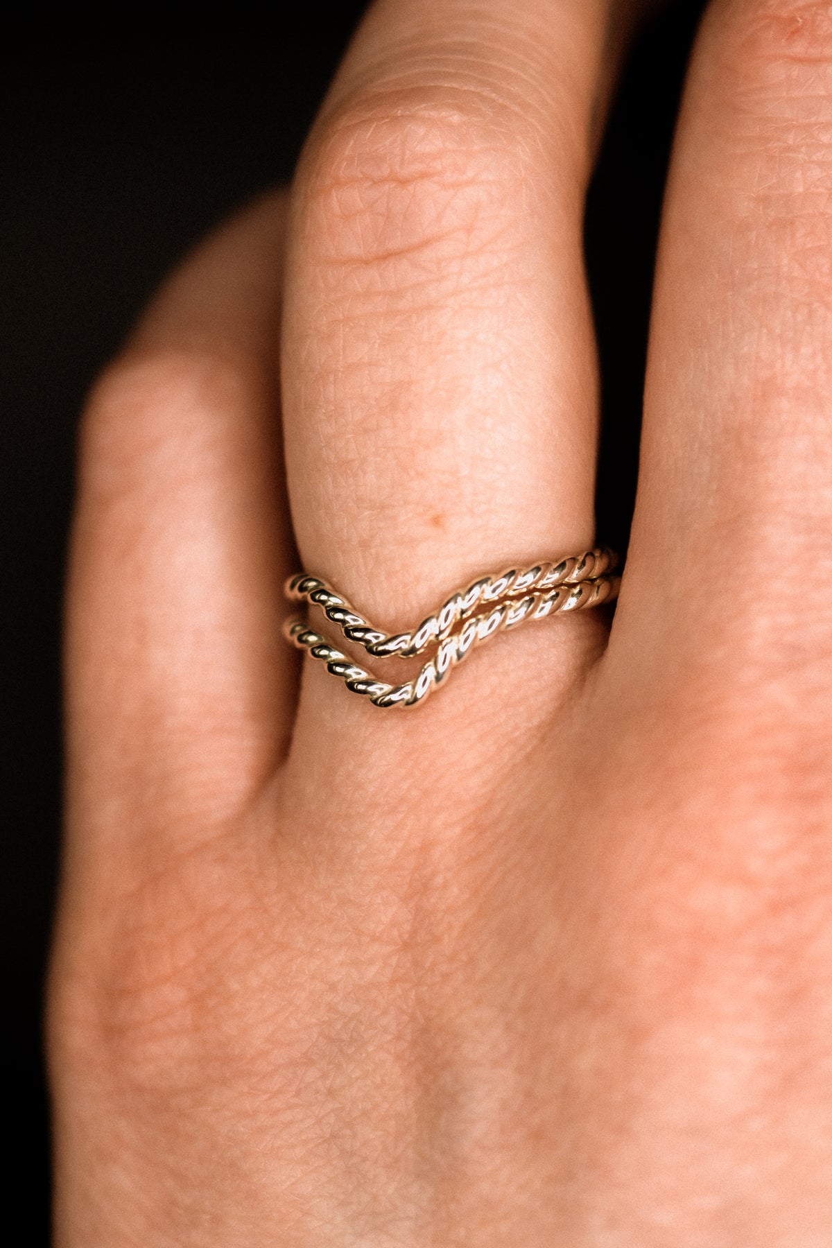 Twist Teardrop Set of 2 Stacking Rings in Gold, Rose Gold or Silver