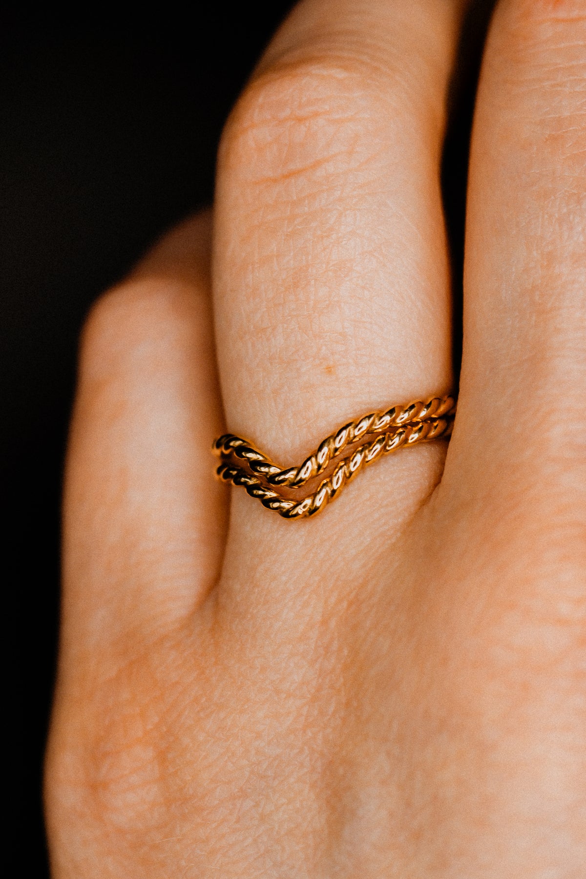 Twist Teardrop Set of 2 Stacking Rings in Gold, Rose Gold or Silver