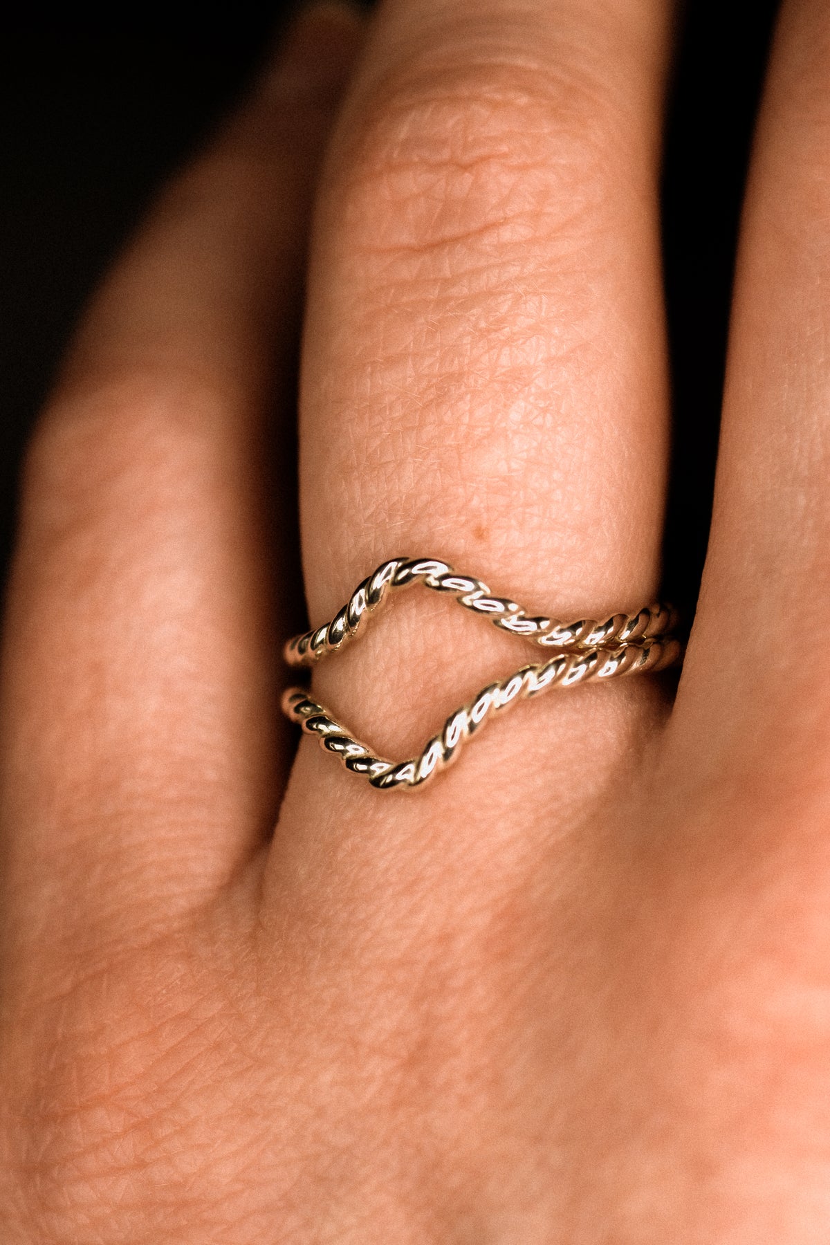 Twist Teardrop Set of 2 Stacking Rings in Gold, Rose Gold or Silver