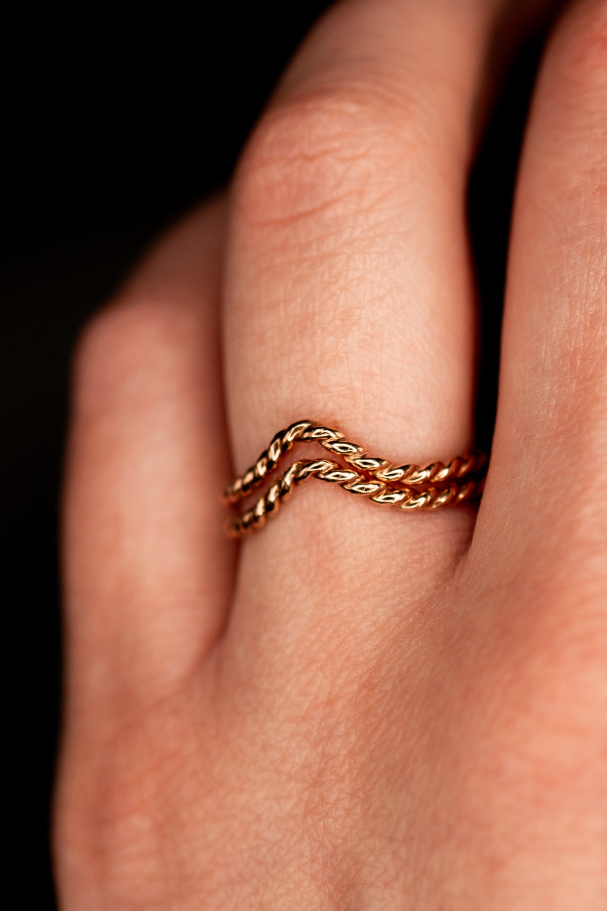 Twist Teardrop Set of 2 Stacking Rings in Gold, Rose Gold or Silver