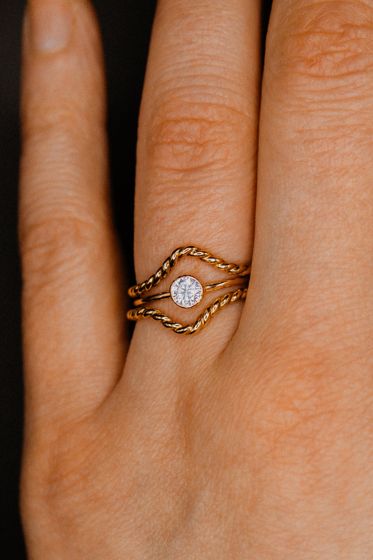 Twist Teardrop Set of 2 Stacking Rings in Gold, Rose Gold or Silver