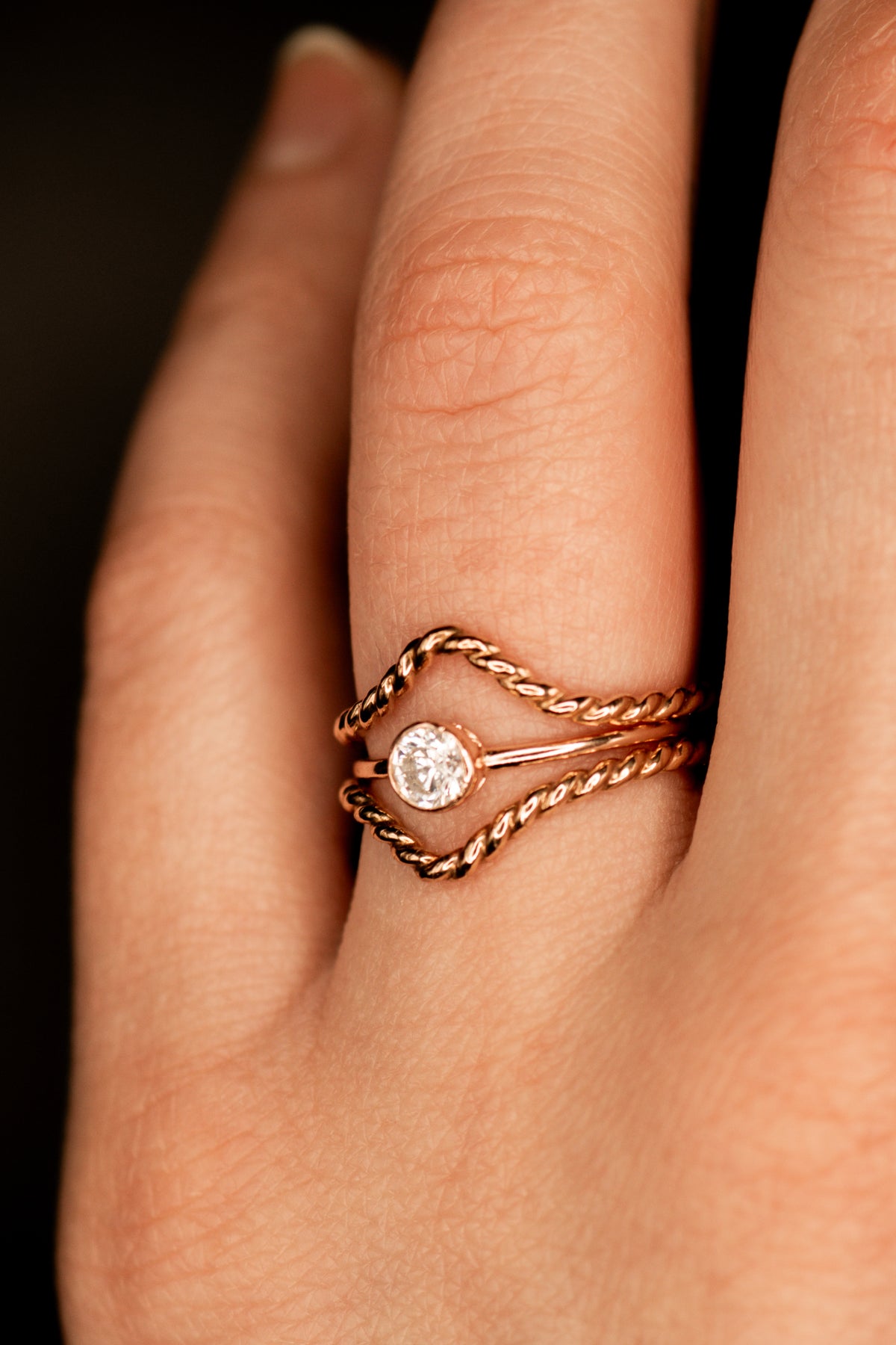 Twist Teardrop Set of 2 Stacking Rings in Gold, Rose Gold or Silver