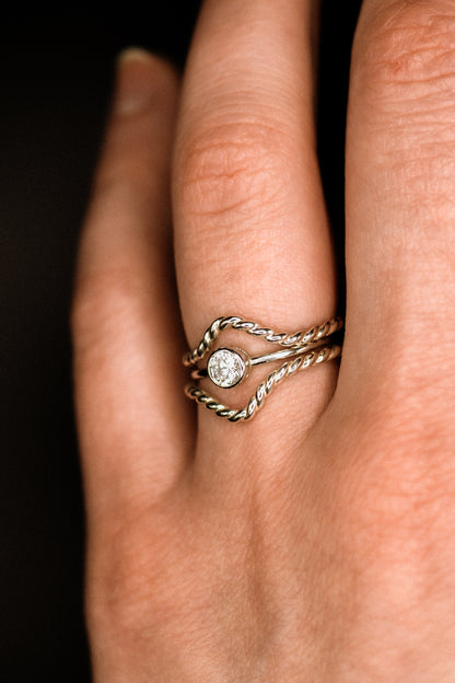 Twist Teardrop Set of 2 Stacking Rings in Gold, Rose Gold or Silver