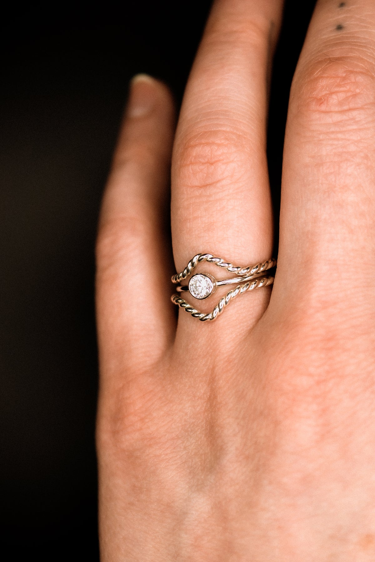 Twist Teardrop Set of 2 Stacking Rings in Gold, Rose Gold or Silver
