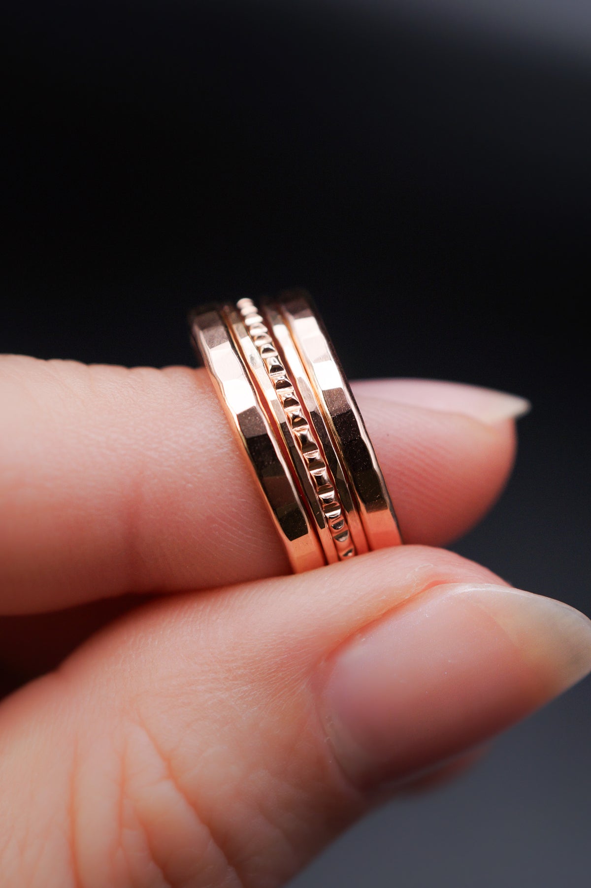The Ultimate Lined Set of 5 Stacking Rings, Gold Fill, Rose Gold Fill or Sterling Silver