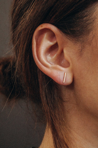 Mini Bar Stud Earrings in Solid Gold or Rose Gold