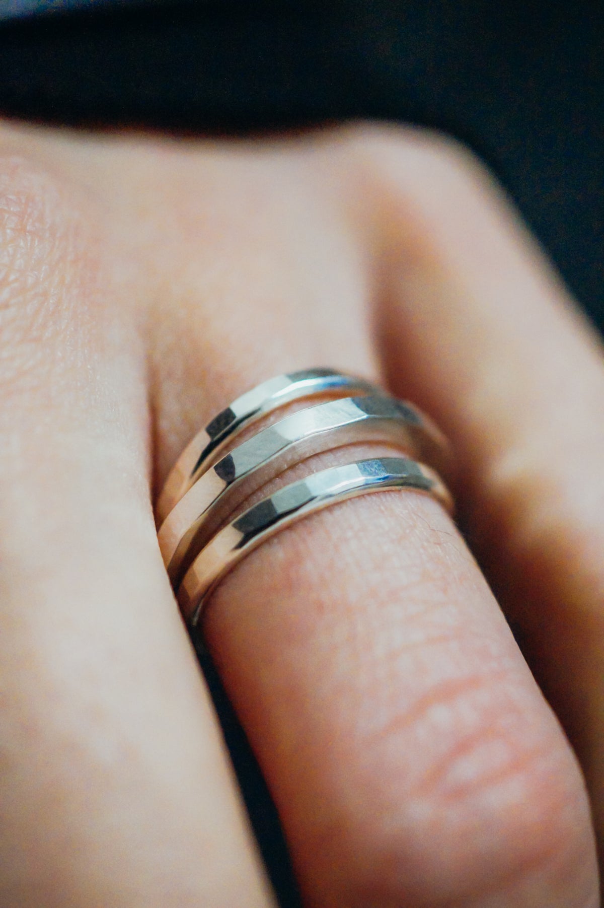 Extra Thick & Square Set of 3 Stacking Rings, Sterling Silver