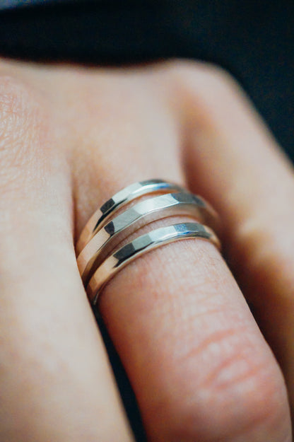 Extra Thick & Square Set of 3 Stacking Rings, Sterling Silver