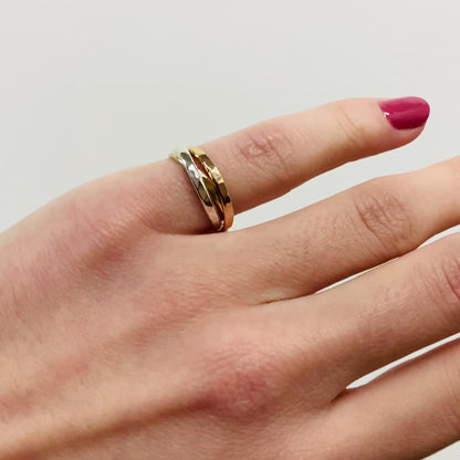 Thick Interlocking Set of 3 Rings, Mixed Metals
