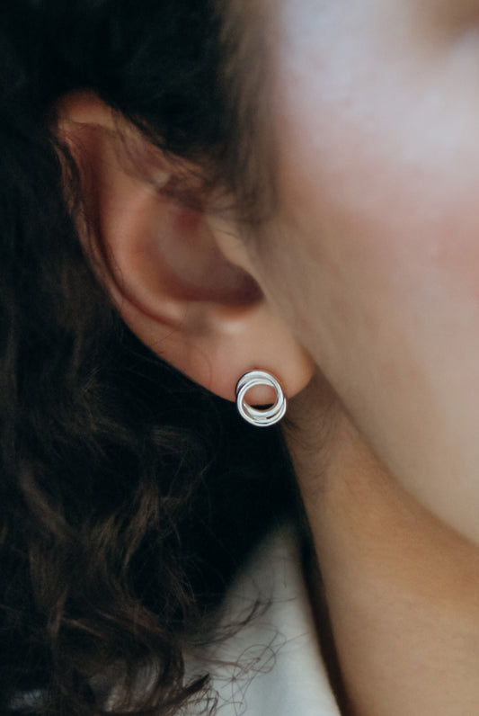 Interlocking Stud Earrings, Gold Fill, Rose Gold Fill or Sterling Silver