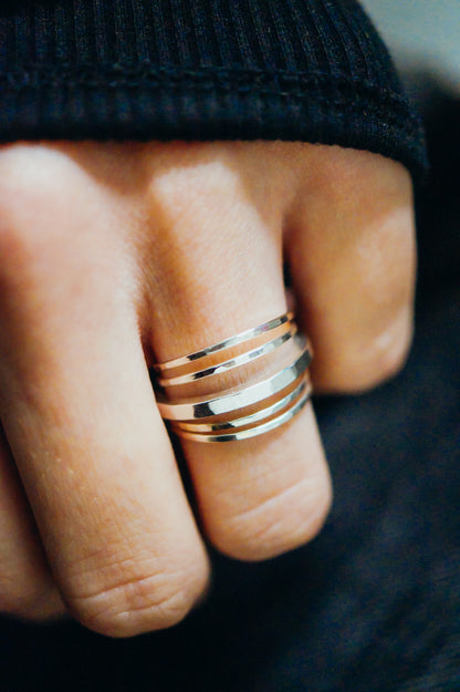 Thick Square Set of 5 Stacking Rings, Sterling Silver or Mixed Metal