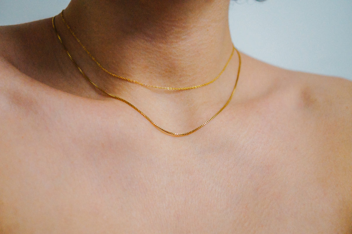 Choker Layering Necklace Set of 2 Chains, 14K Gold Fill