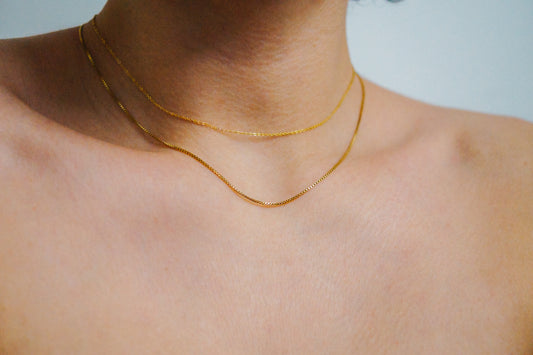 Choker Layering Necklace Set of 2 Chains, 14K Gold Fill