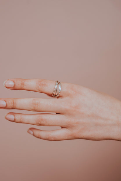 Thin Interlocking Set of 5 Rings, Sterling Silver
