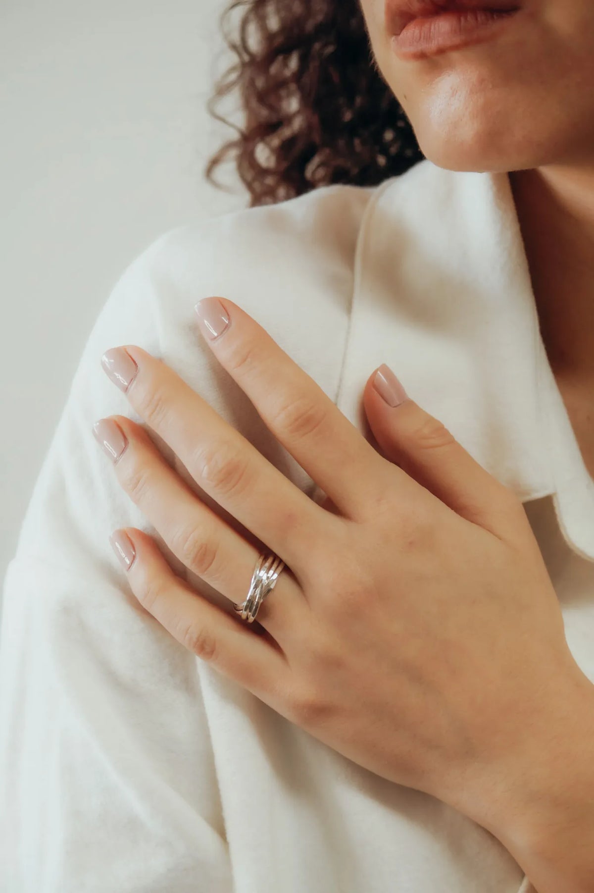 Thin Interlocking Set of 6 Rings, Sterling Silver