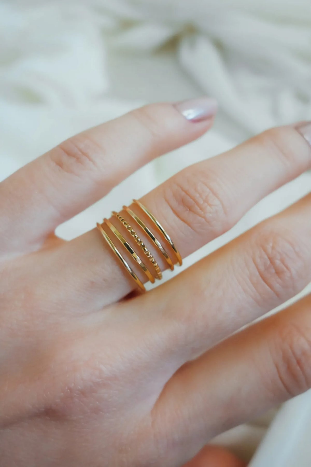 The Classic Lined Set of 5 Stacking Rings, Gold Fill, Rose Gold Fill or Sterling Silver