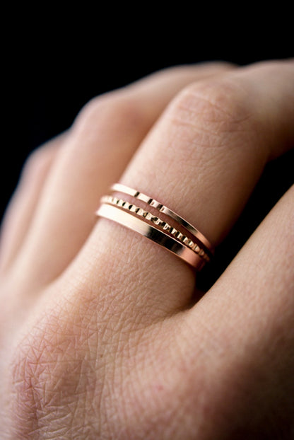 Mirror Square Lined Set of 3 Stacking Rings, Gold Fill, Rose Gold Fill or Sterling Silver
