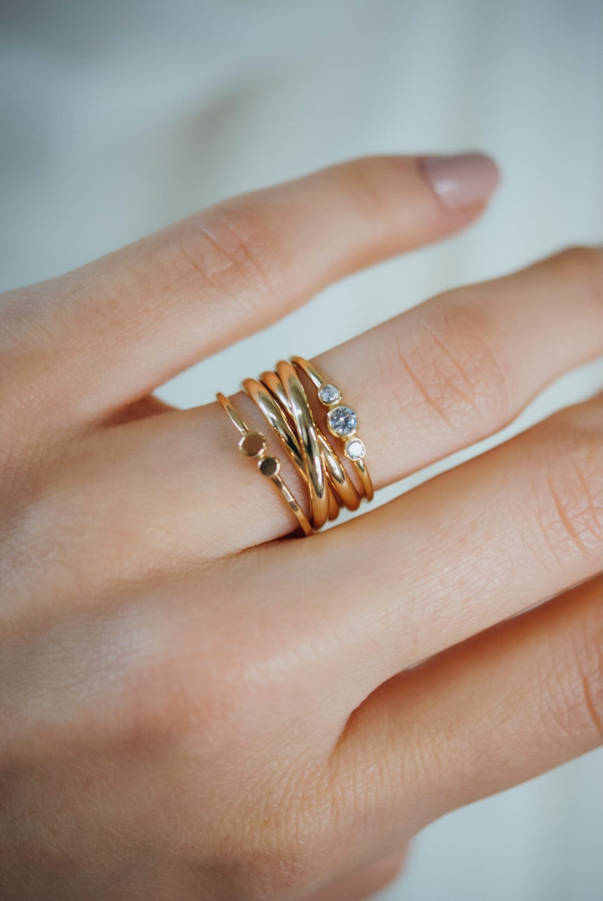 Double Pebble Ring, Solid 14K Gold