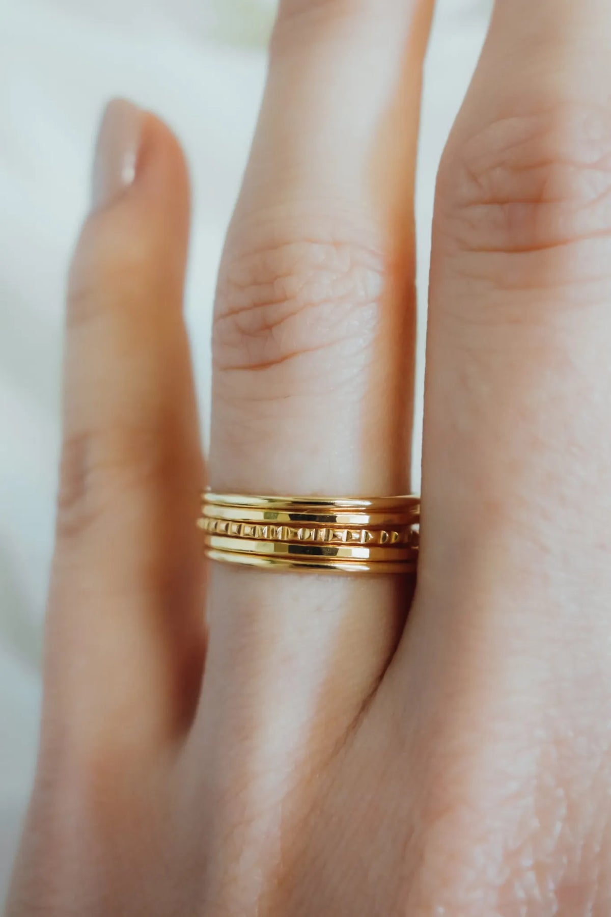 The Classic Lined Set of 5 Stacking Rings, Gold Fill, Rose Gold Fill or Sterling Silver