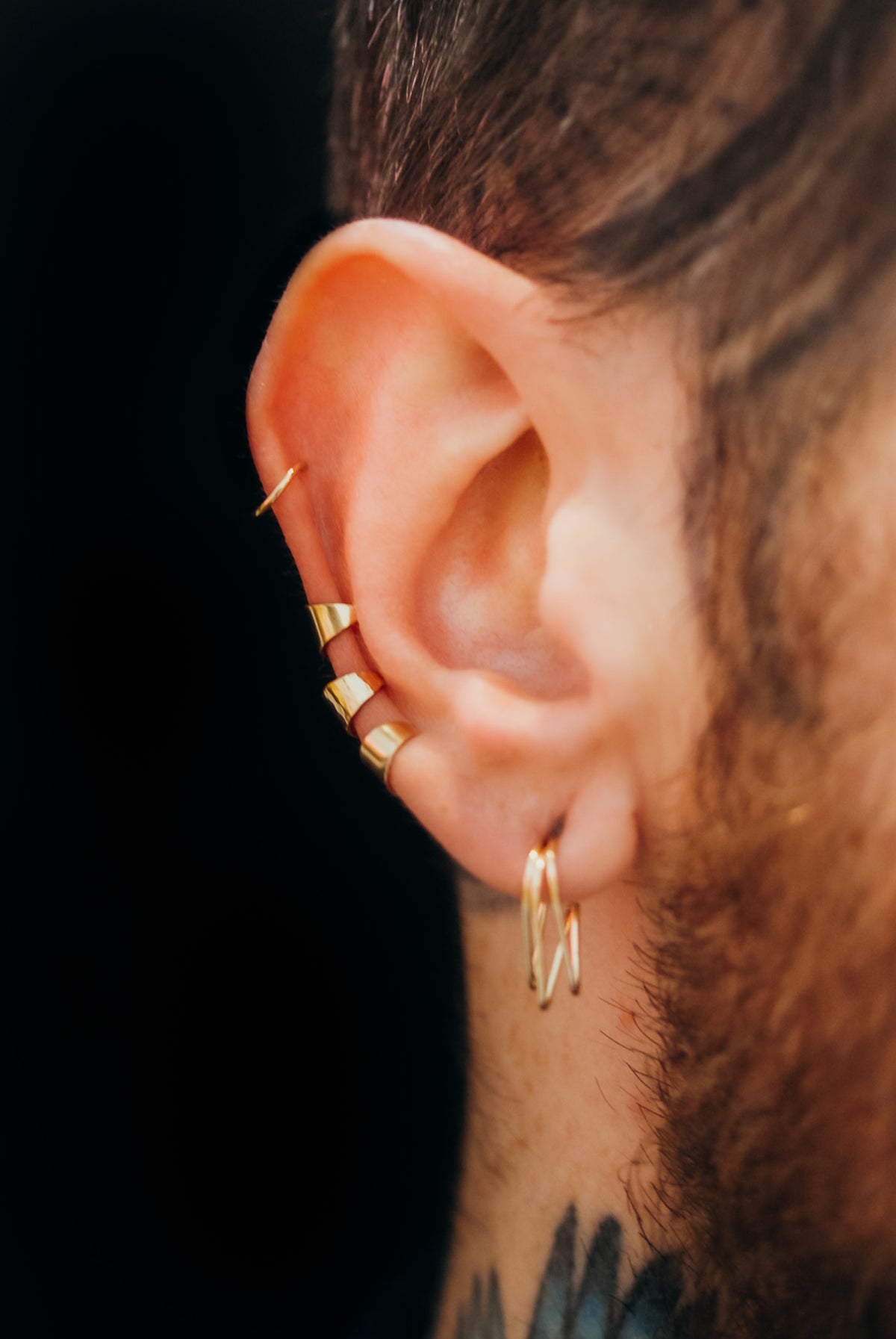 Triangle Huggie Hoop Earring, Solid Gold, Rose Gold or White Gold