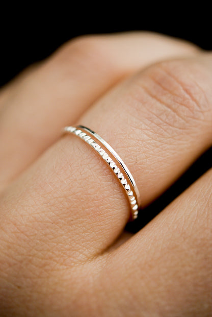 Thin Lined Set Of 2 Stacking Rings, Gold Fill, Rose Gold Fill or Sterling Silver