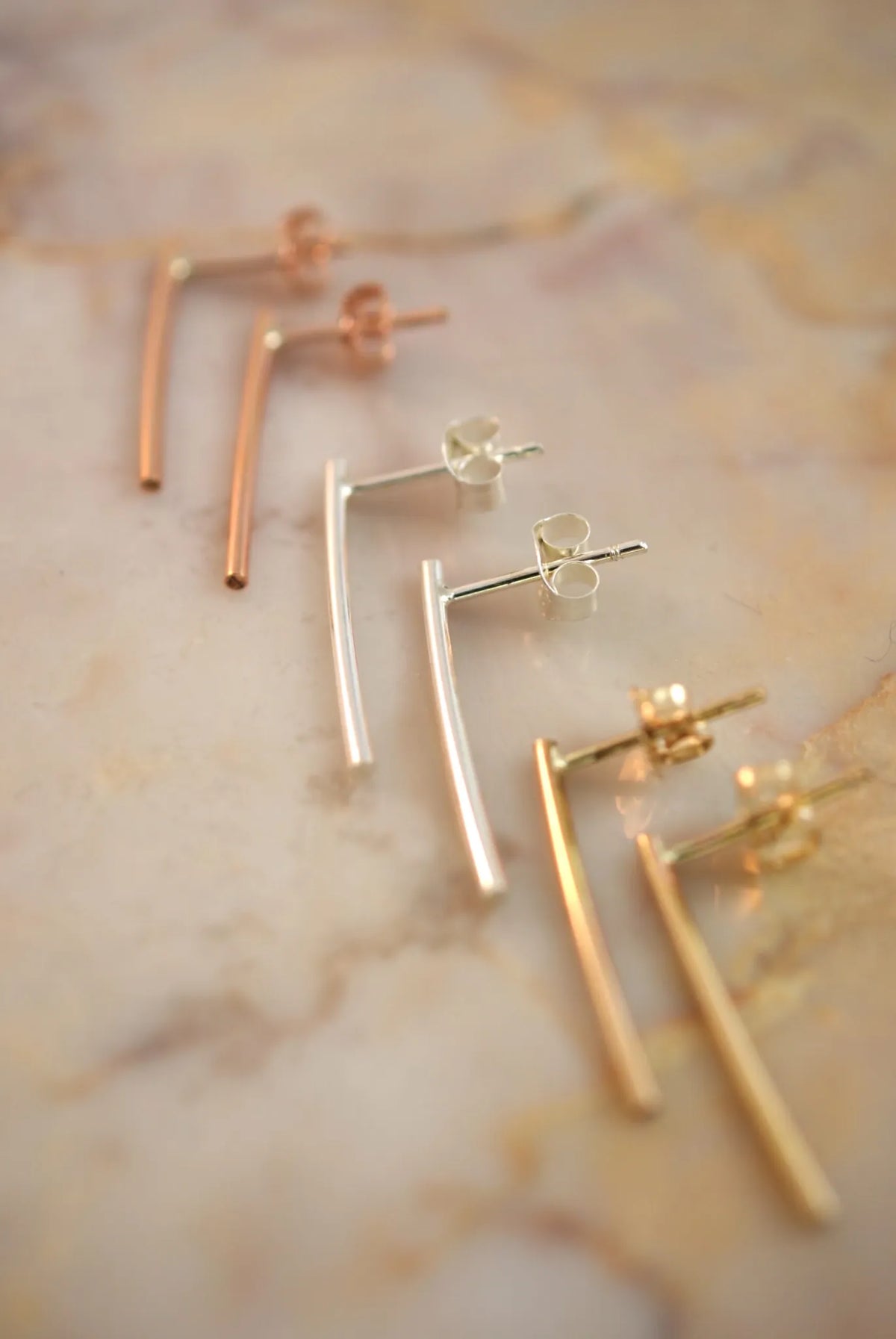 Bar Stud Earrings, Gold Fill, Rose Gold Fill or Sterling Silver