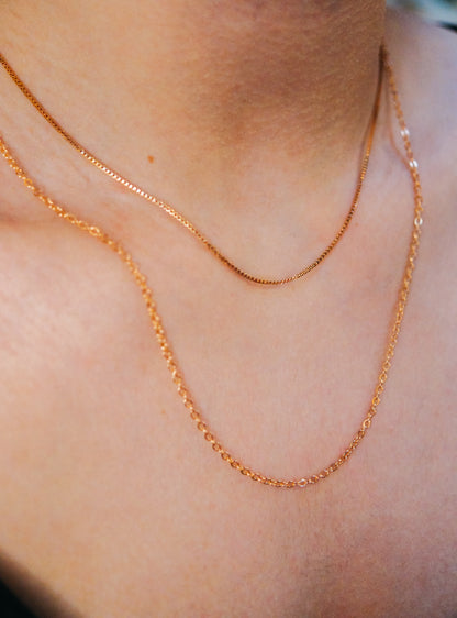 Mid-Length Textured Necklace Set of 2 Chains in Gold Fill, Rose Gold Fill, or Sterling Silver