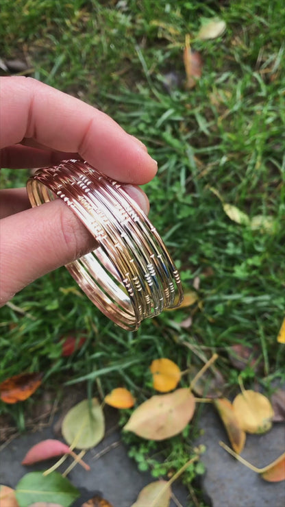 Lined Bangle Bracelet, Gold Fill, Rose Gold Fill, or Sterling Silver