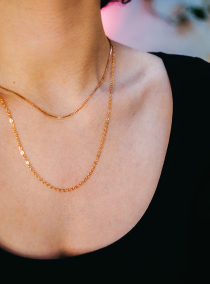Mid-Length Textured Necklace Set of 2 Chains in Gold Fill, Rose Gold Fill, or Sterling Silver