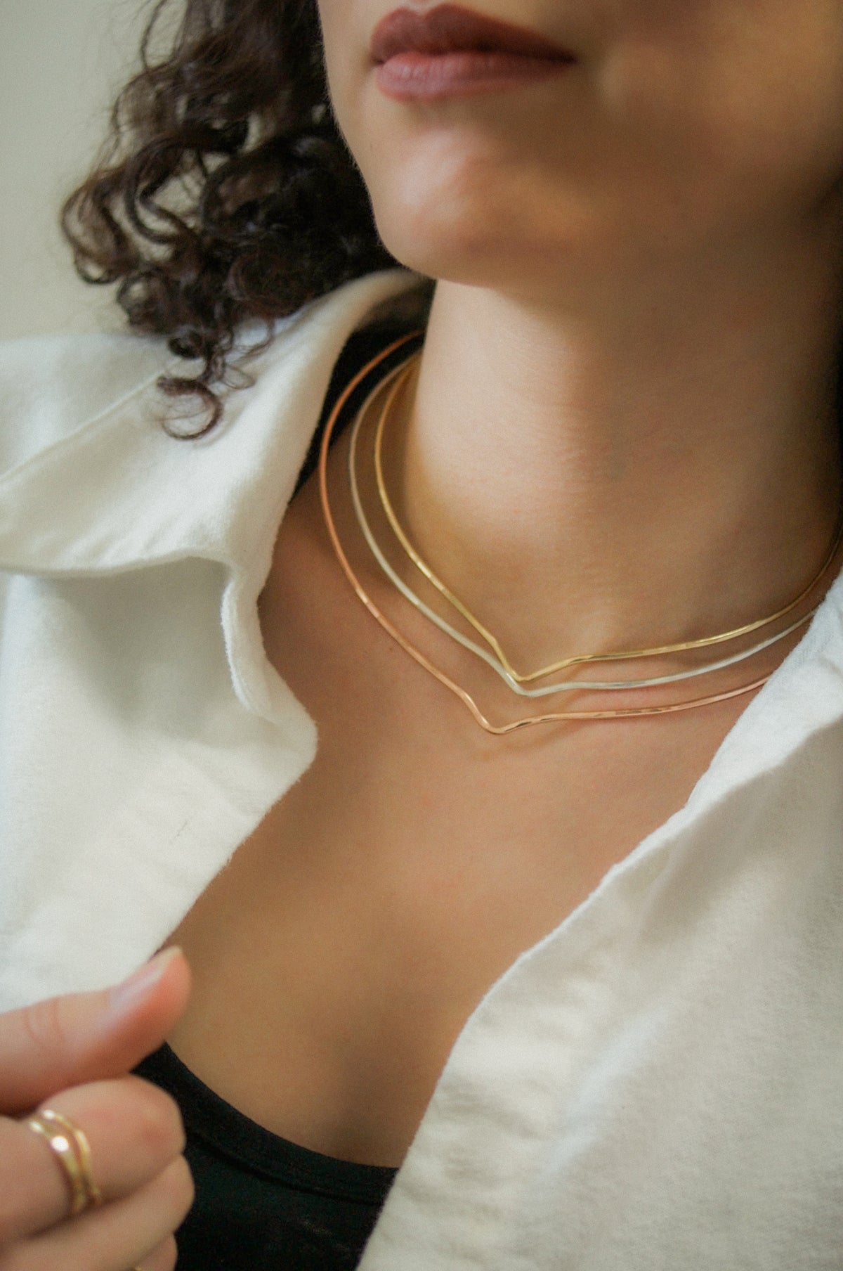 Teardrop Collar Necklace, Gold Fill, Rose Gold Fill, or Sterling Silver
